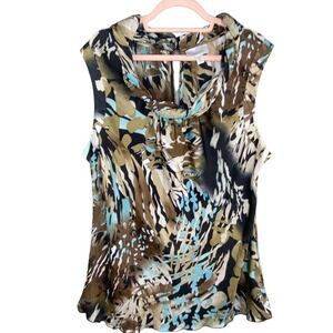Dressbarn Abstract Blouse Women 2X Flowy Lightweight Earthy Minimalist